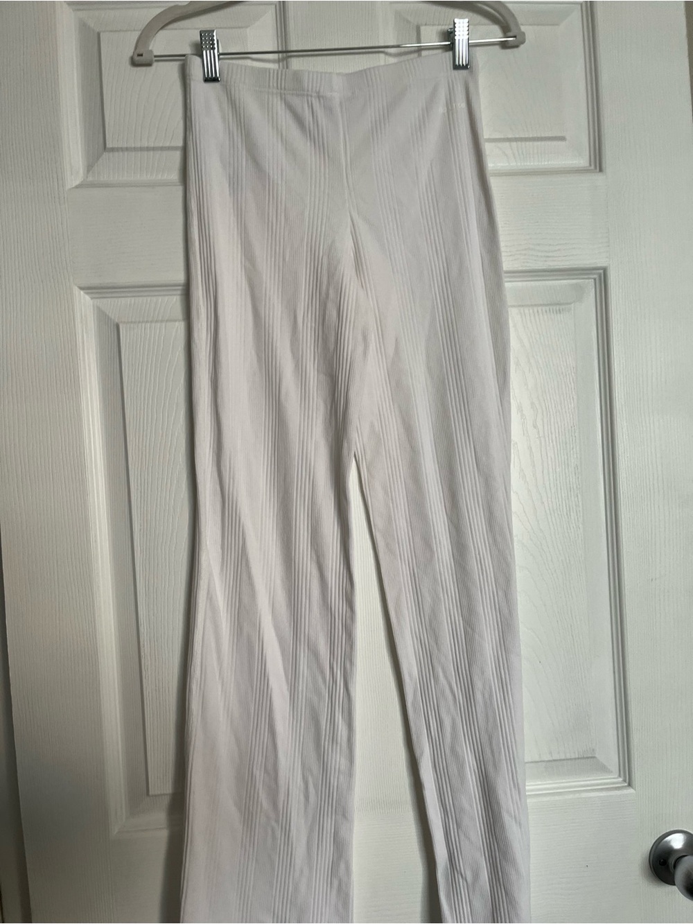 High-Rise White Ribbed Wide-Leg Pants - Picture 1 of 4